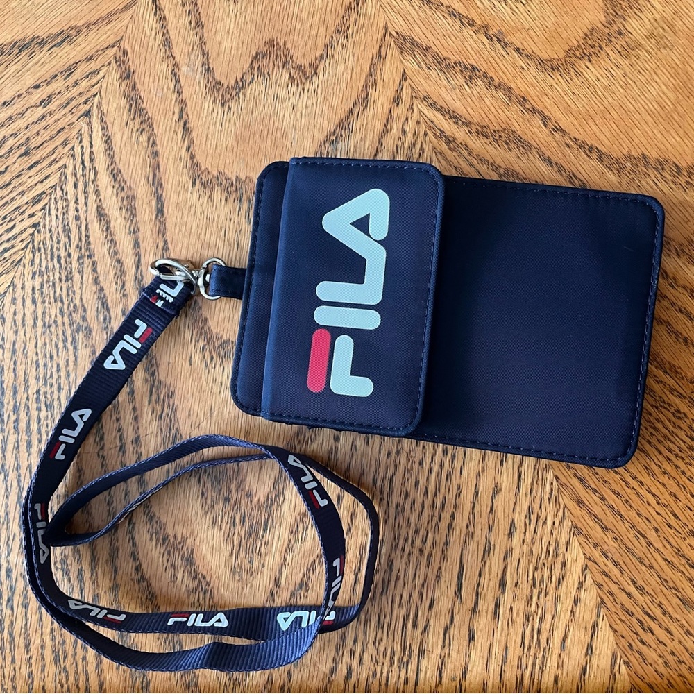 Fila Lanyard Pouch Crossbody Wallet Card ID Holder Retro black